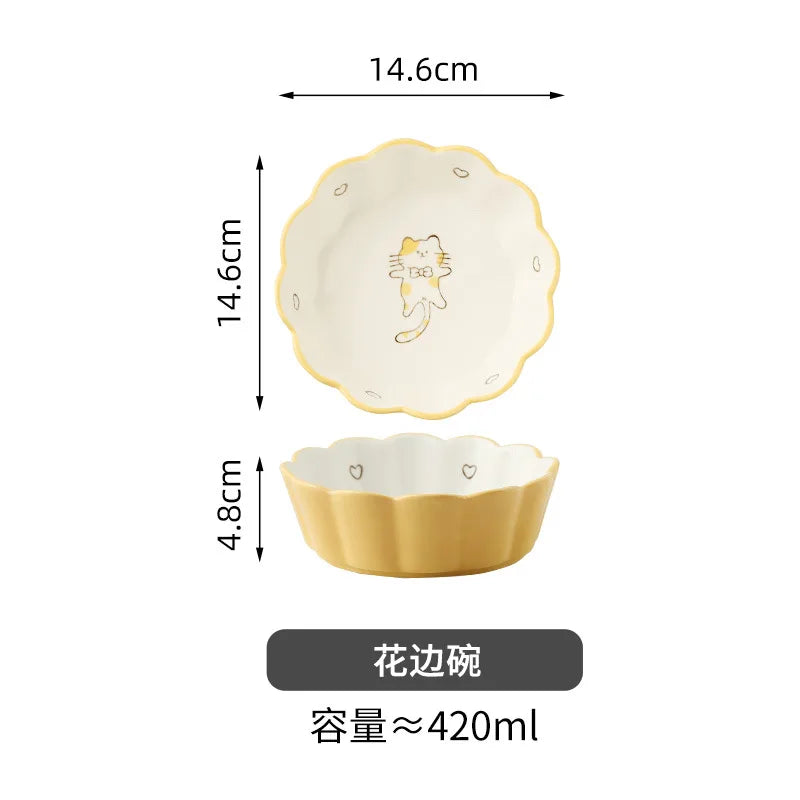Orange Cat Ceramic Dinnerware Set Cute Bowl Plate Cutlery for Home Kitchen New House Gift