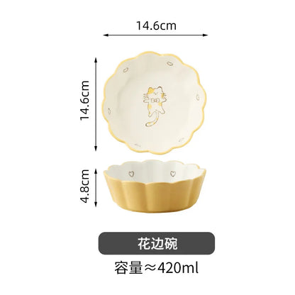 Orange Cat Ceramic Dinnerware Set Cute Bowl Plate Cutlery for Home Kitchen New House Gift