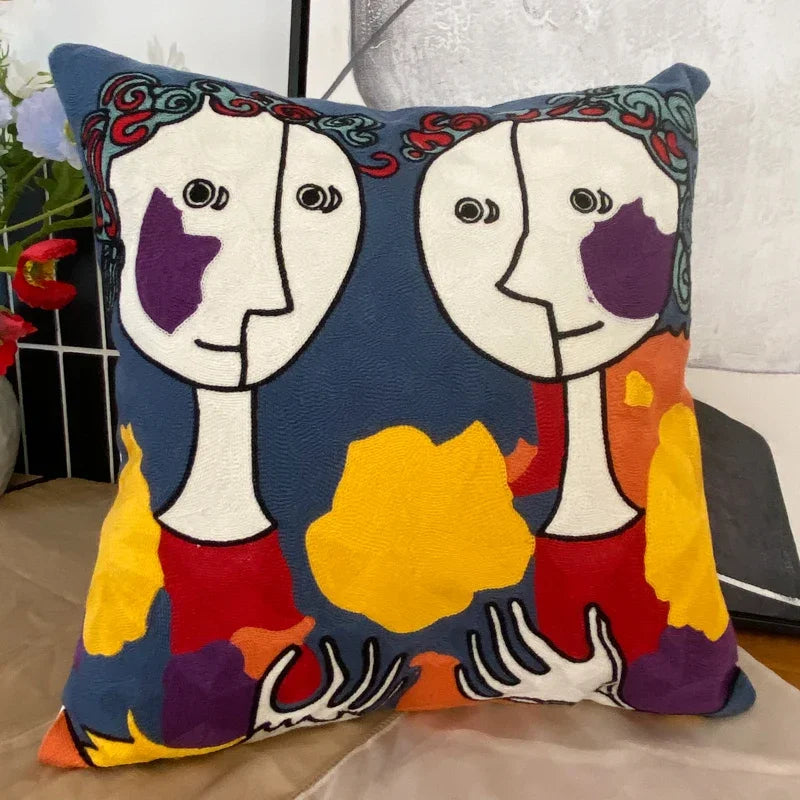 Embroidery Abstract Pillowcase Cotton Cushions Covers Picasso Decorative Throw Pillows Covers for Sofa Living Room Home Decor