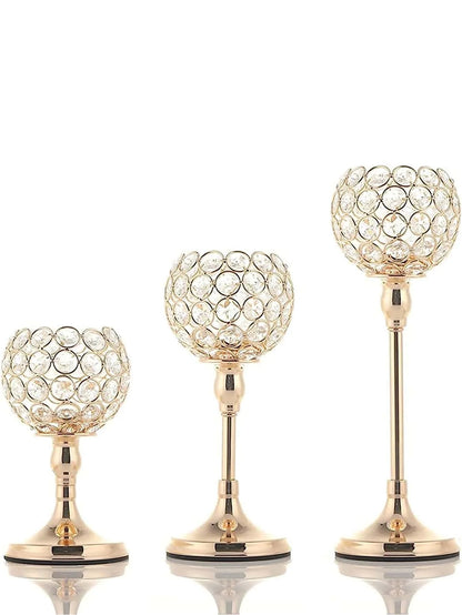 Crystal candlesticks for centerpieces, 3-size lamp candlesticks for Christmas, parties, holidays, and home decor
