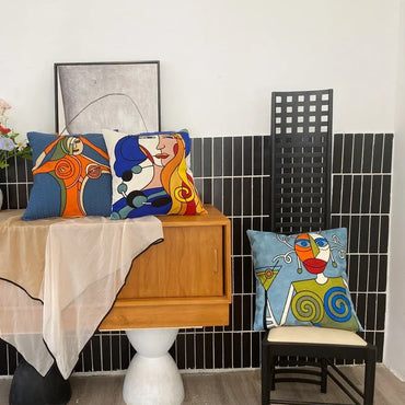 Embroidery Abstract Pillowcase Cotton Cushions Covers Picasso Decorative Throw Pillows Covers for Sofa Living Room Home Decor