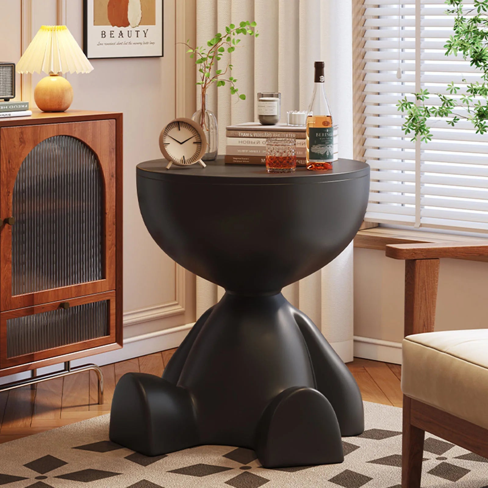 Round Matte Side Table with Hidden Storage – view 1, modern home furniture