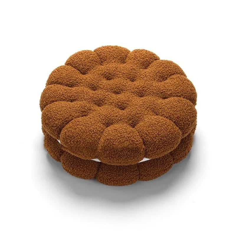 Lamb Wool Biscuit Cushion Cute Cartoon Plush Bolster with Round Sandwich Cookies Home Office Sofa Chair Decorative Pillow