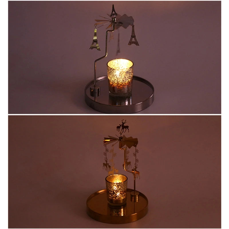 Snowflake Deer Fairy Rotating Candlestick Tealight Candle Holder Tray Romantic Wedding Party Decor Y5GB
