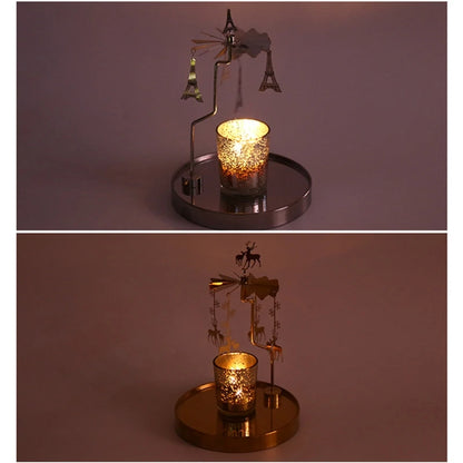 Snowflake Deer Fairy Rotating Candlestick Tealight Candle Holder Tray Romantic Wedding Party Decor Y5GB