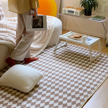 Japanese Style Carpets for Living Room Minimalist Bedroom Decor Plaid Carpet Checkerboard Lounge Rug Large Area Plush Floor Mat